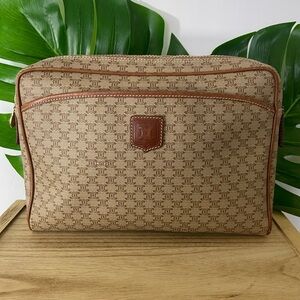 Authentic Celine Clutch – Cognac & Beige Signature Pattern
